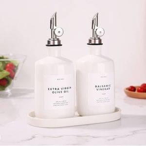 New- never used! In box- ceramic oil dispensers + dish